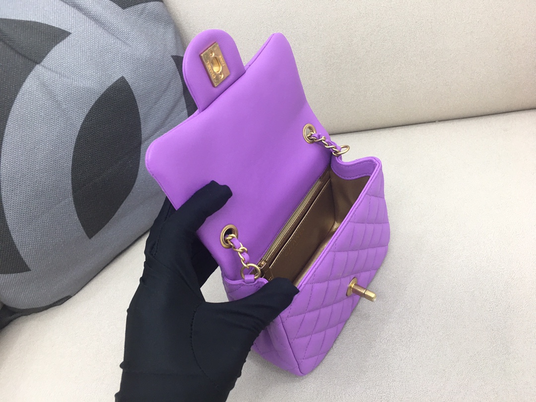 Mini Classic Flap Lambskin Bag AS1786 Purple/Gold